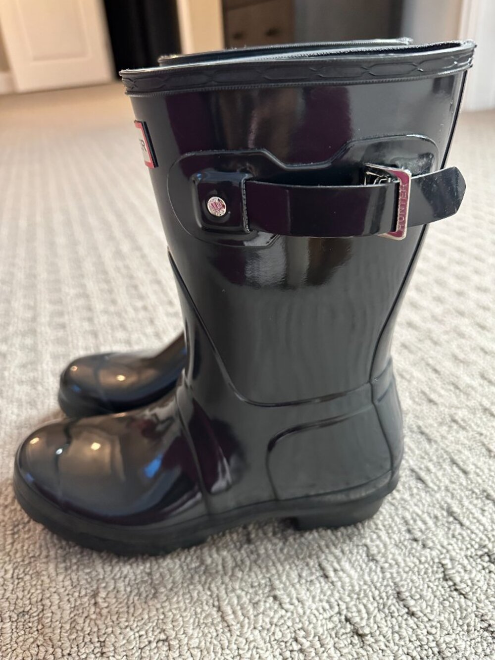 Hunter Original Short Gloss Rain Boots Navy Blue US 7 EU 38 Buckle - Picture 4 of 4